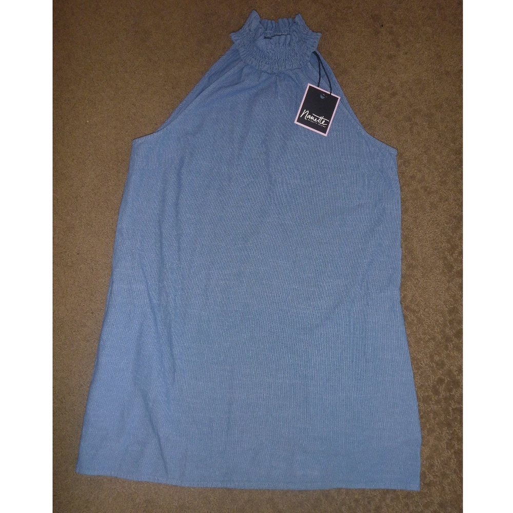 Nanette Lepore Smock Neck Sleeveless Chambray Tank Top Tunic Size XS Small NWT